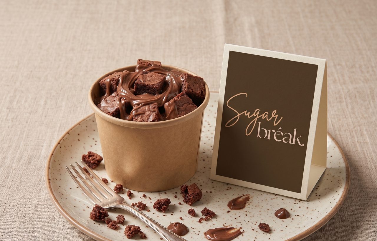 Mini Bréak, a tub of mini brownies